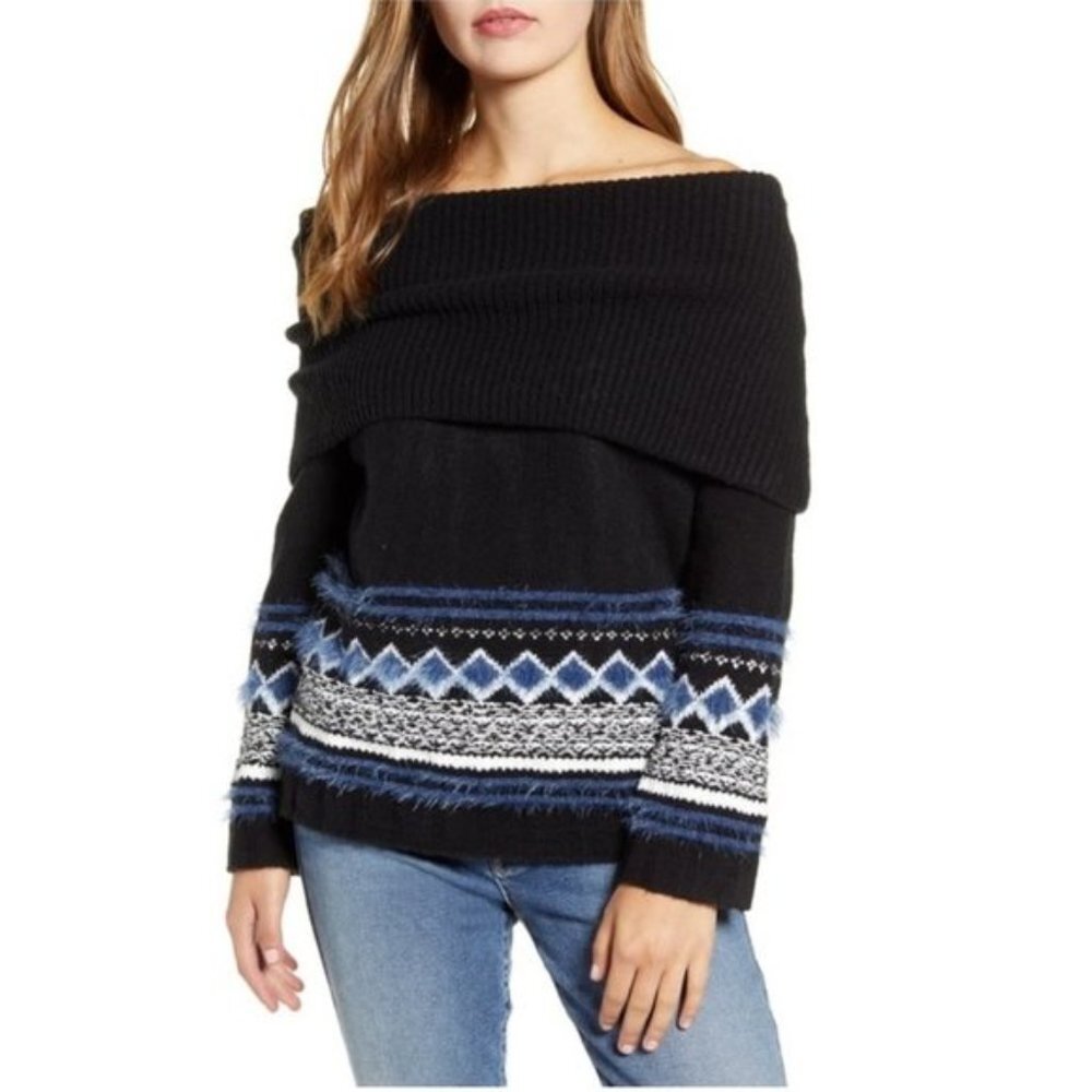 Caslon Fair Isle Convertible Cowl Neck Sweater